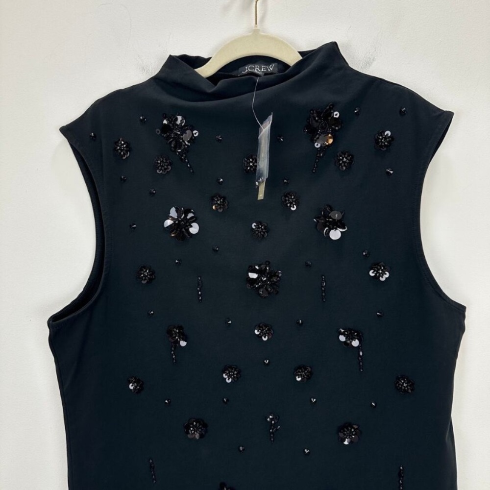 NWT J. Crew Stretch Cotton Mockneck Floral Embellished Sequin Black 3X - Picture 4 of 9